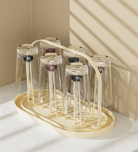 Giá úp cốc ly phong cách tối giản Bắc Âu TAY GỖ KÈM KHAY HỨNG NƯỚC