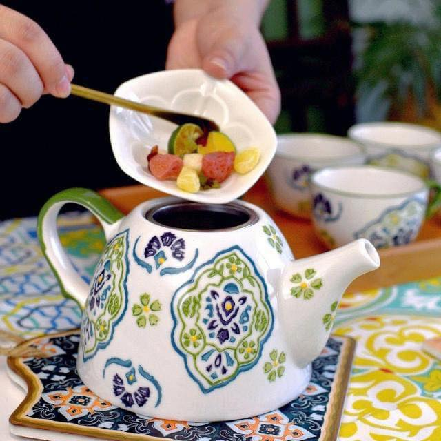 Bộ ấm sứ hoa xanh