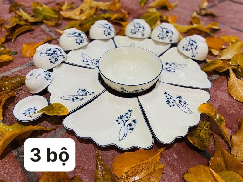 Bộ chén đĩa sứ dùng bày đồ ăn hoặc cỗ cúng rất đẹp