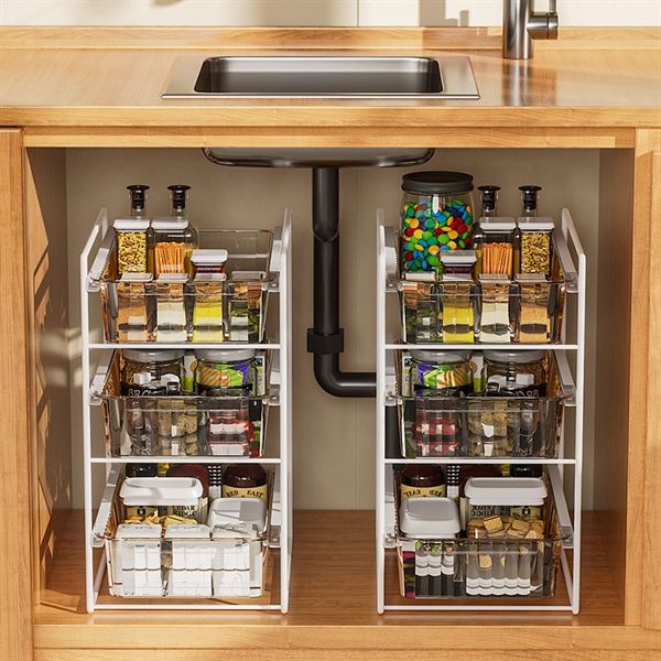 Kệ đựng đồ khung thép ngăn kéo trong suốt để gầm tủ VOI VUÔNG