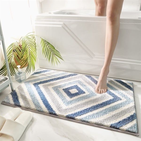 Thảm sợi chống trượt Thoi Đan xen xanh trắng 40*60