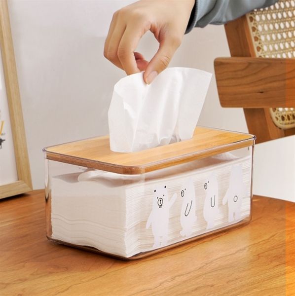 Hộp giấy ăn trong suốt in GẤU