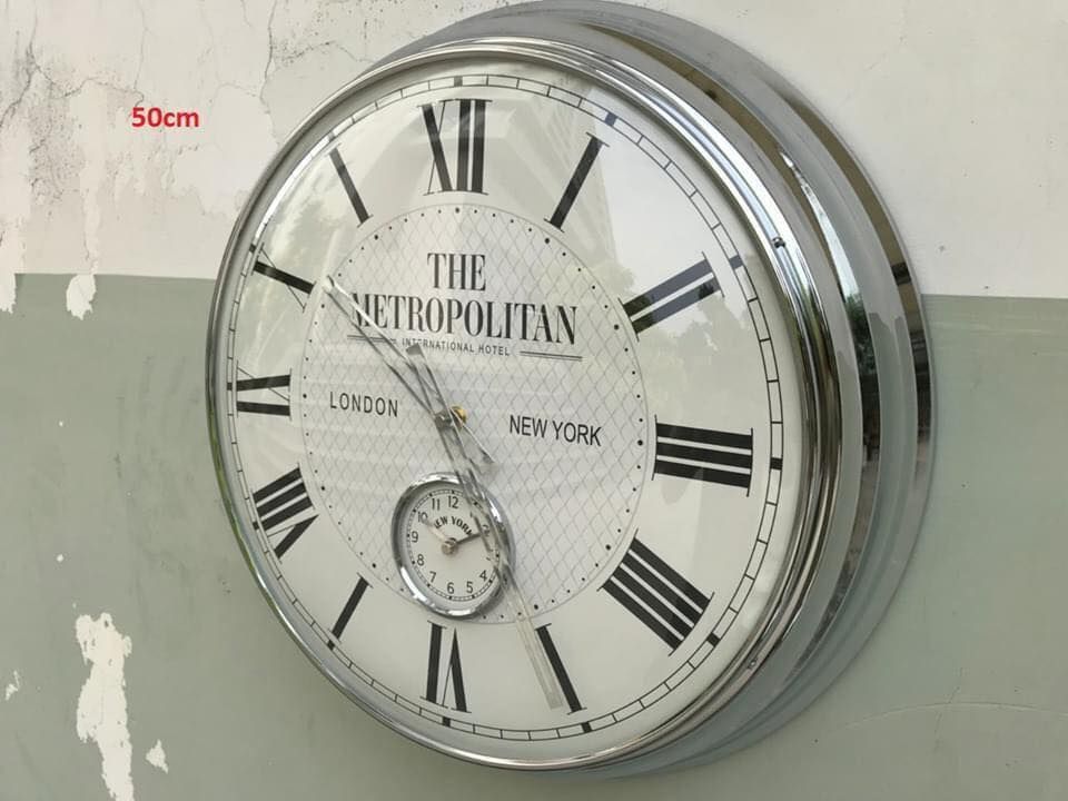 Đồng hồ treo tường viền thép mặt kính 50cm