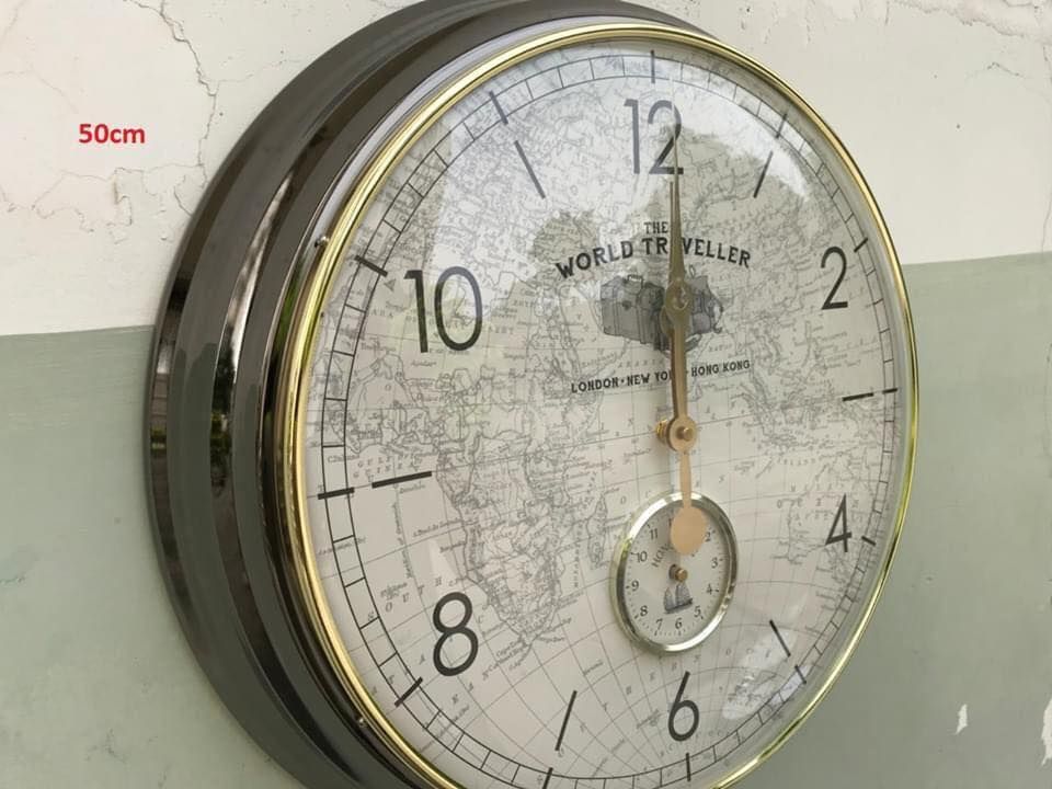 Đồng hồ treo tường viền thép mặt kính 50cm