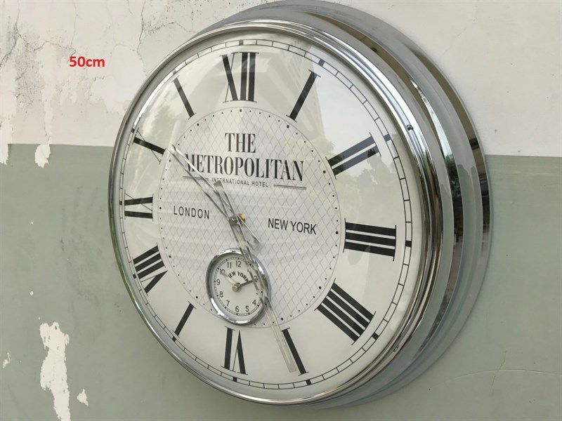 Đồng hồ treo tường viền thép mặt kính 50cm