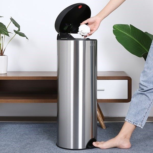 Thùng rác Inox Fitis TRÒN ĐẠP CAO - INOX MỜ 15L 26cm x 72cm