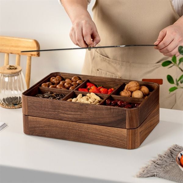 Khay mứt gỗ óc chó có nắp kính mẫu mới