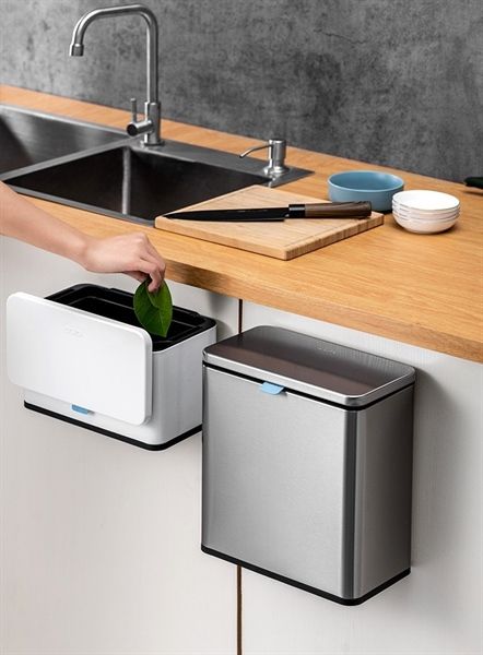 Thùng rác inox treo tủ có lõi bên trong có miếng dán