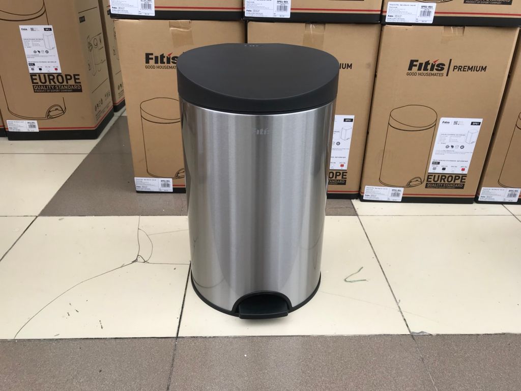 Thùng rác FITIS - Đạp tròn nhỏ - Inox mờ 27x27x43 cm 12l RPS1-901