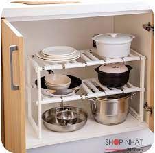 Giá để đồ dùng nhà bếp 2 tầng điều chỉnh độ dài tiện lợi