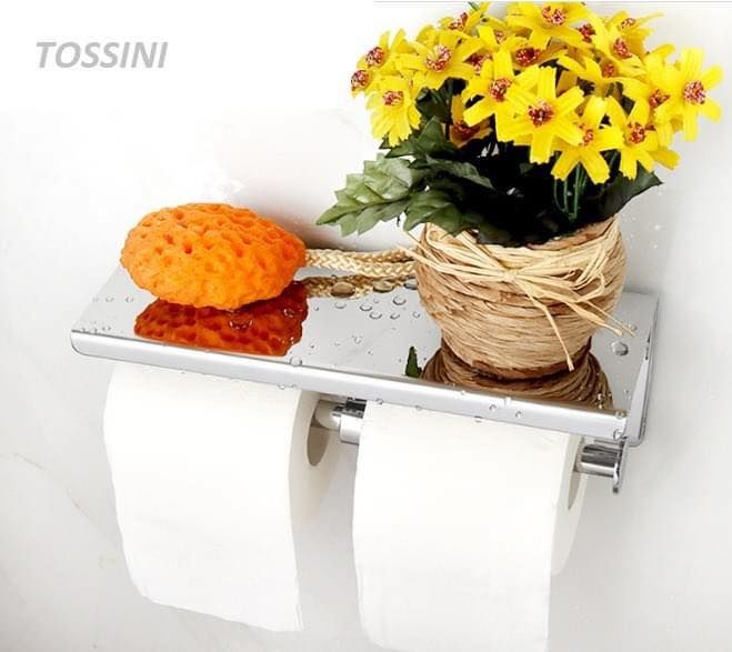 Giá inox giữ cuộn giấy vệ sinh ĐƠN kèm keo Đức