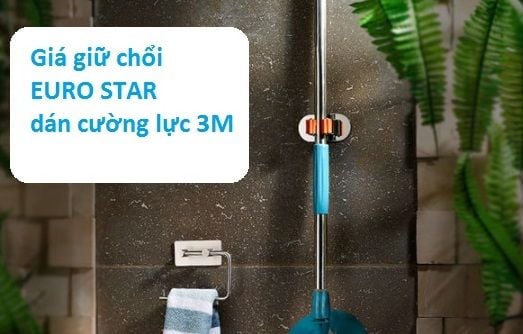 Giá kẹp chổi inox dán tường