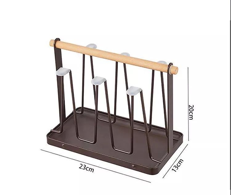 Giá úp cốc ly phong cách tối giản Bắc Âu TAY GỖ KÈM KHAY HỨNG NƯỚC