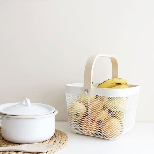 Giỏ đựng đồ quai gỗ lưới thép