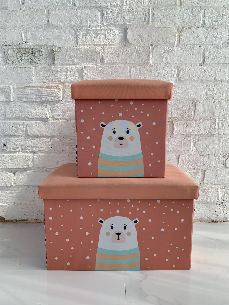 Hộp vải làm ghế ngồi đa năng trẻ em hình họa tiết Vuông 31*31*31cm