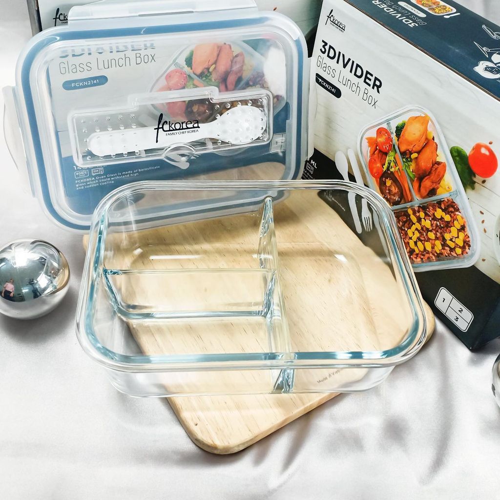 Hộp thực phẩm thủy tinh 3 ngăn FCkorea