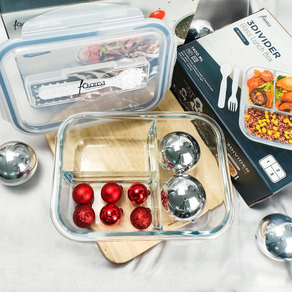 Hộp thực phẩm thủy tinh 3 ngăn FCkorea