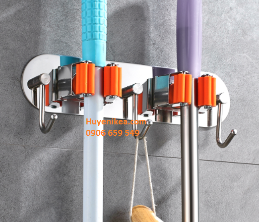 Giá kẹp chổi inox dán tường
