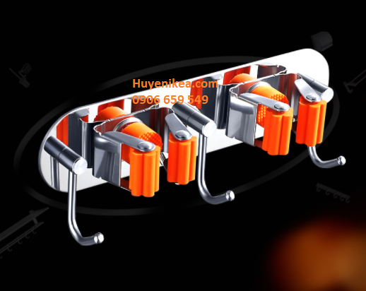 Giá kẹp chổi inox dán tường
