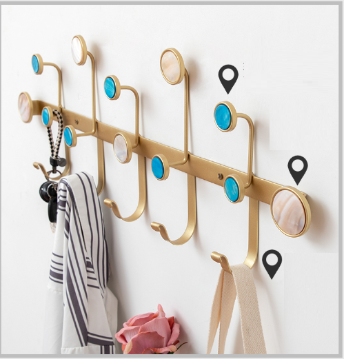 Móc treo đồ vàng đồng hoạ tiết đá