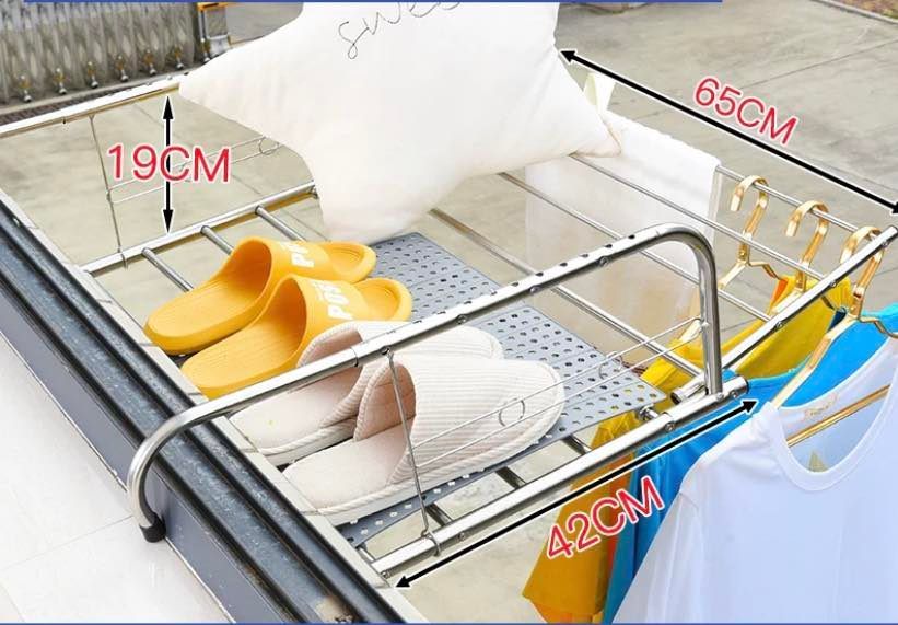 Giá phơi đồ ban công mở 1 cánh kèm 5 miếng nhựa để đồ