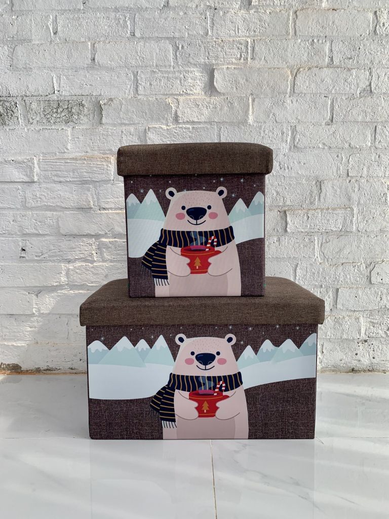 Hộp vải làm ghế ngồi đa năng trẻ em hình họa tiết Vuông 31*31*31cm