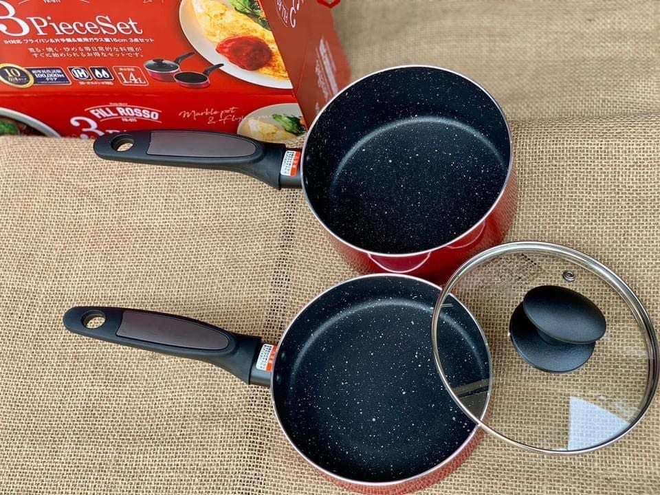 set 2 nồi chảo quánh 16cm kèm nắp đậy nhật