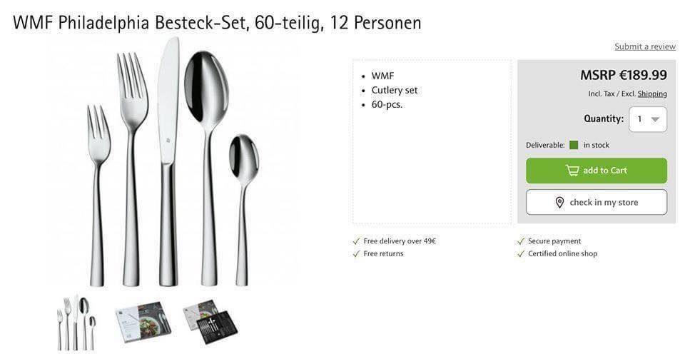 Set 5 món dao thìa dĩa bàn ăn WMF dòng Philadelphia