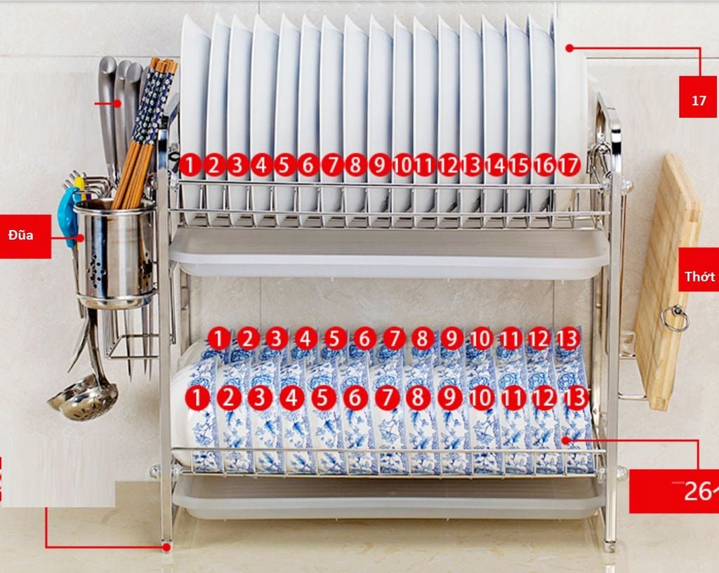 Kệ úp chén inox 304 2 tầng