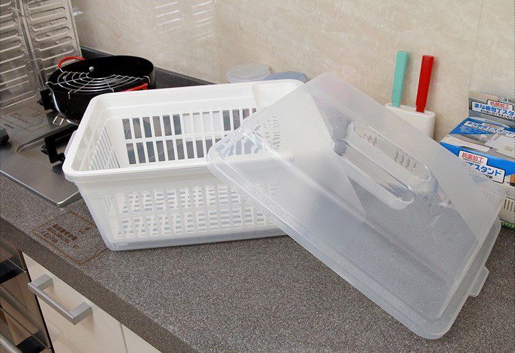 Rổ úp chén bát dĩa có nắp Inomata 38x30x24cm