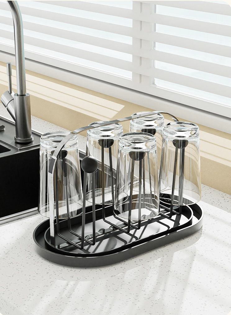 Giá úp cốc ly phong cách tối giản Bắc Âu TAY GỖ KÈM KHAY HỨNG NƯỚC