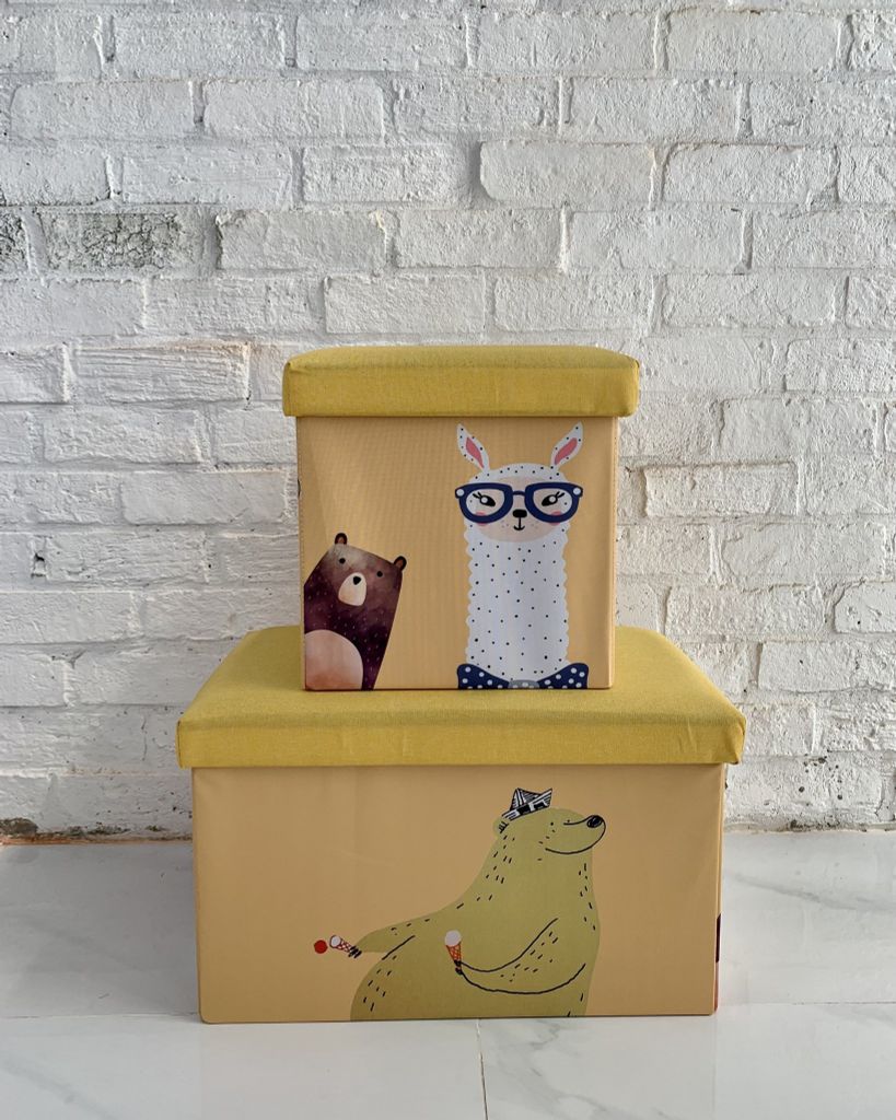 Hộp vải làm ghế ngồi đa năng trẻ em hình họa tiết Vuông 31*31*31cm