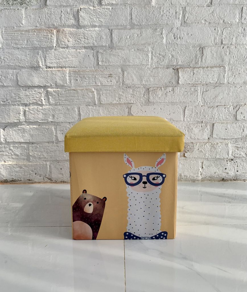 Hộp vải làm ghế ngồi đa năng trẻ em hình họa tiết Vuông 31*31*31cm