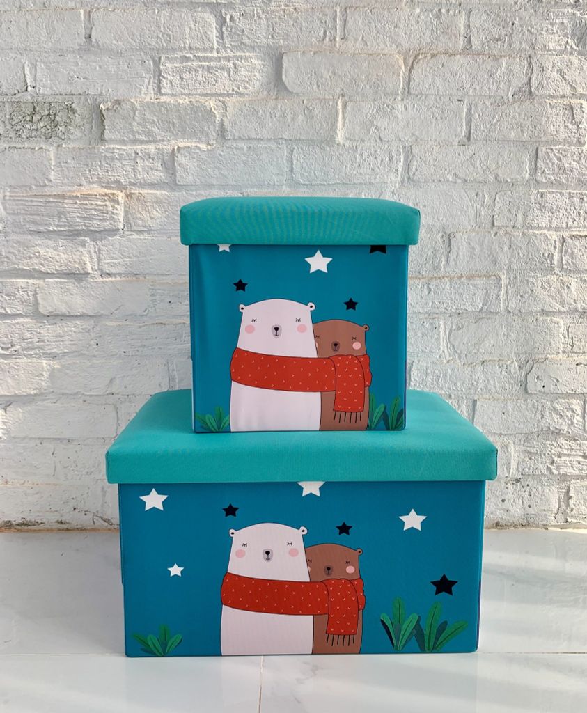 Hộp vải làm ghế ngồi đa năng trẻ em hình họa tiết Vuông 31*31*31cm