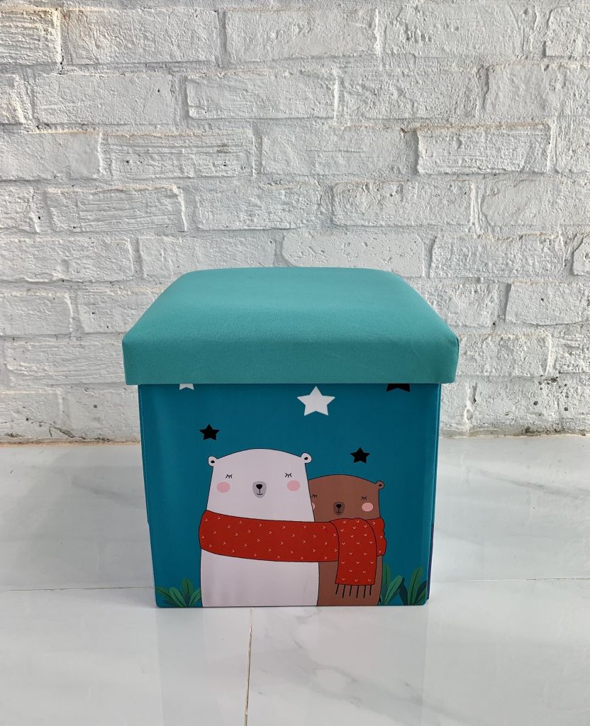 Hộp vải làm ghế ngồi đa năng trẻ em hình họa tiết Vuông 31*31*31cm