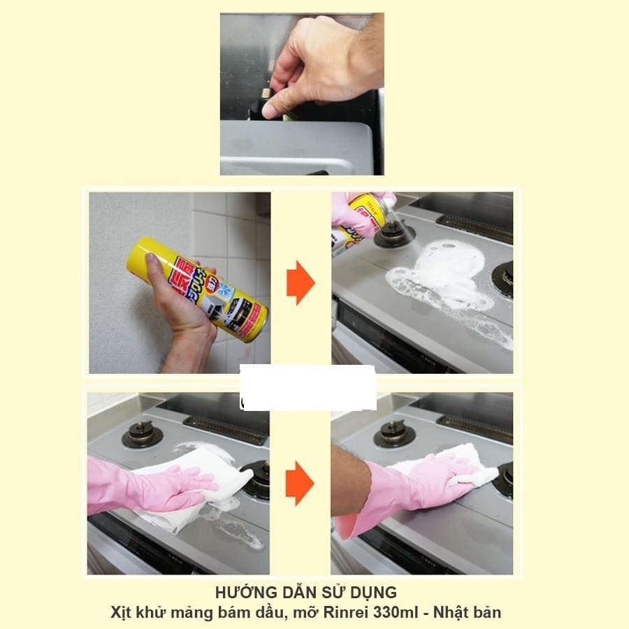 Chai Xịt khử mảng bám dầu mỡ Rinrei 330ml - Nhật bản VÀNG