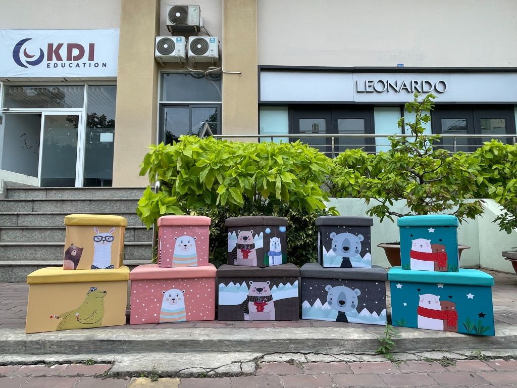 Hộp vải làm ghế ngồi đa năng trẻ em hình họa tiết Vuông 31*31*31cm