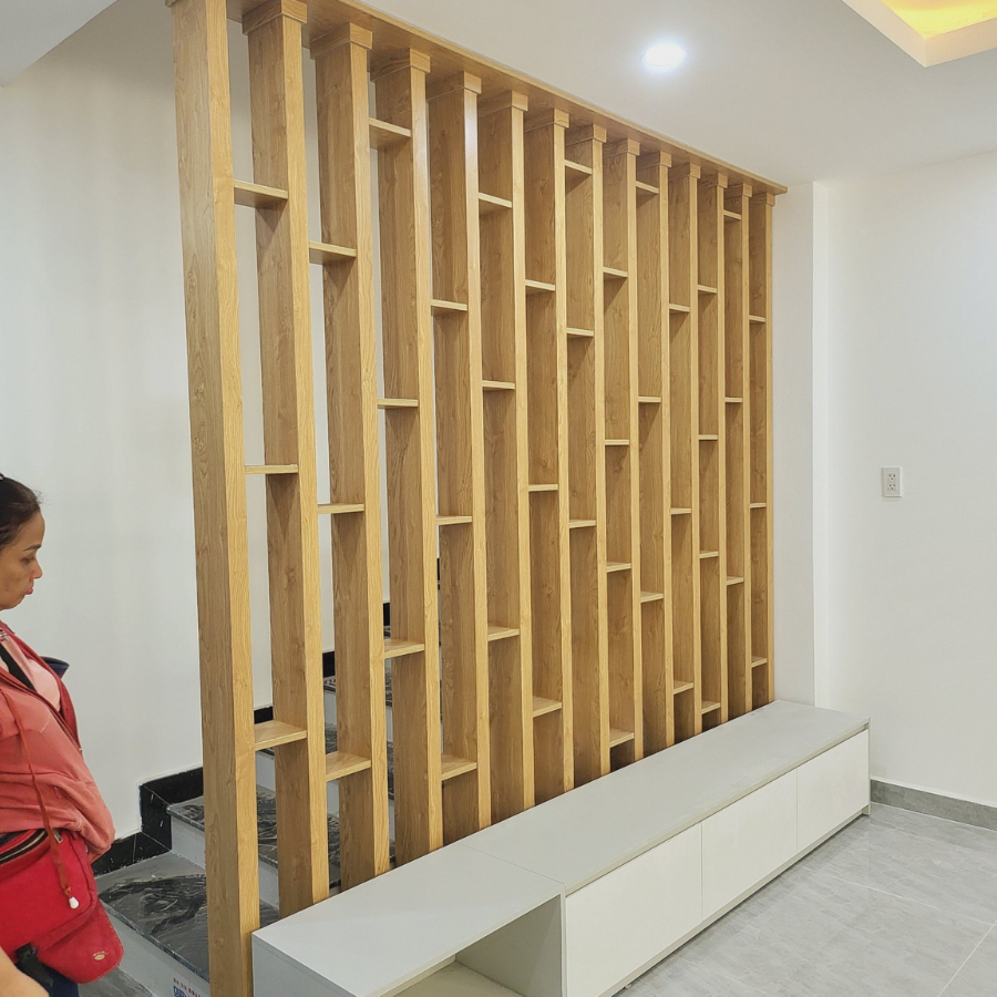 Tủ kệ kết hợp vách gỗ phòng khách KG02