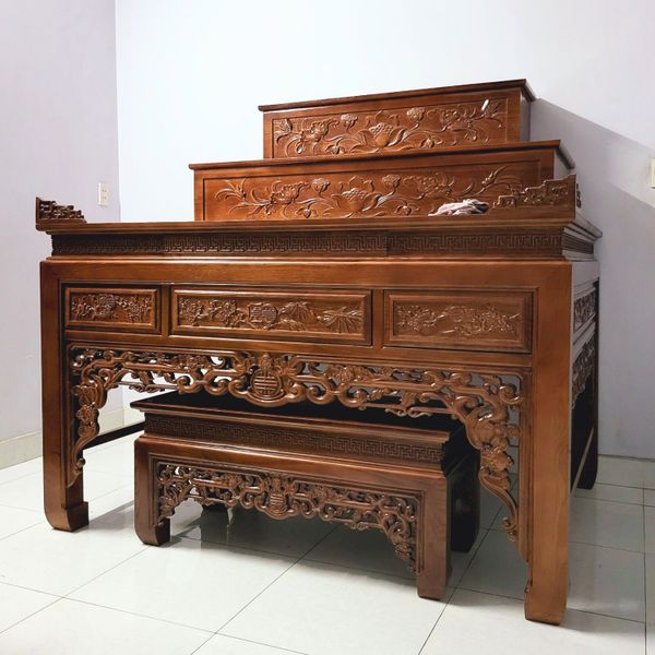  Bàn thờ 3 tầng gỗ sồi hoa văn mẫu chiện GS10 