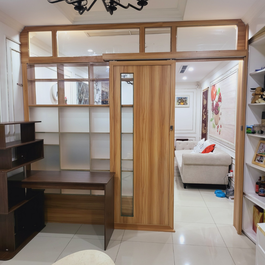 Vách ngăn cửa lùa kết hợp mica trong CL37