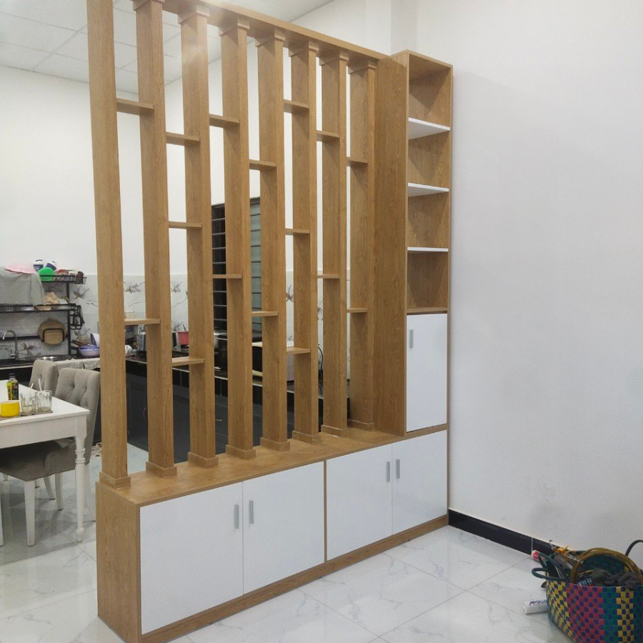 Tủ kệ kết hợp vách gỗ phòng khách KG05