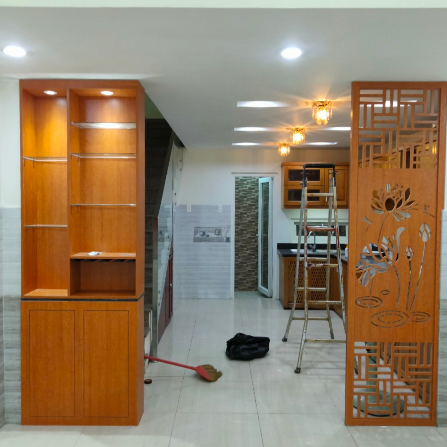Vách phòng khách kết hợp với tủ PK28