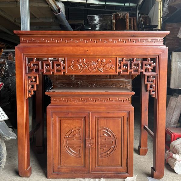  Bàn thờ đứng gỗ sồi hoa sen kèm tủ GS01 