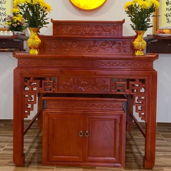  Bàn thờ 3 tầng gỗ sồi mẫu sen + tủ GS14 