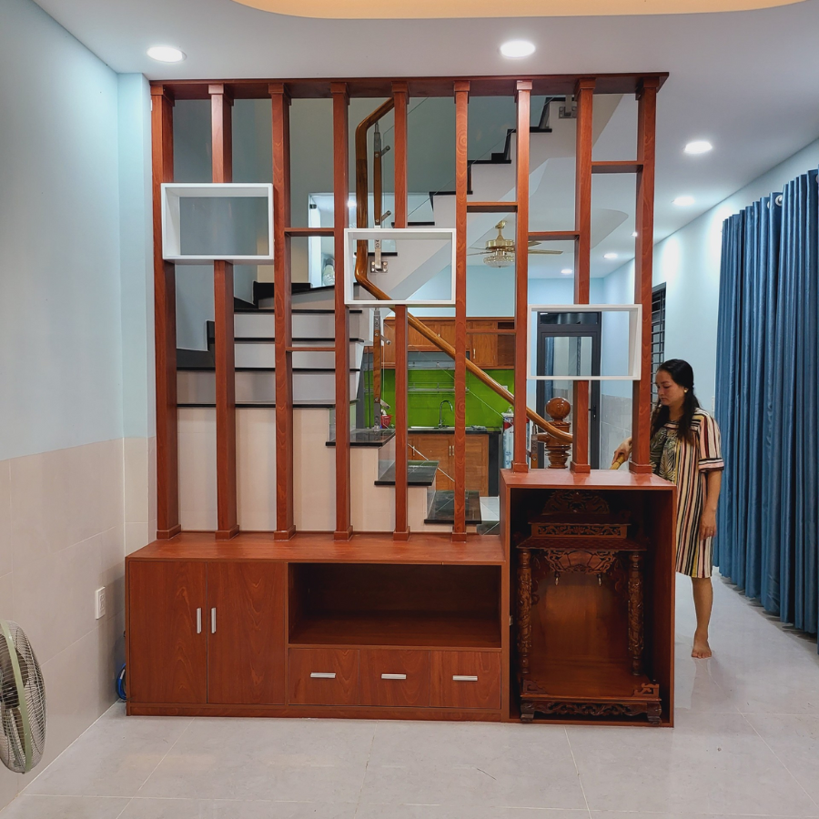 Lam gỗ kết hợp trang trí phòng khách KG09