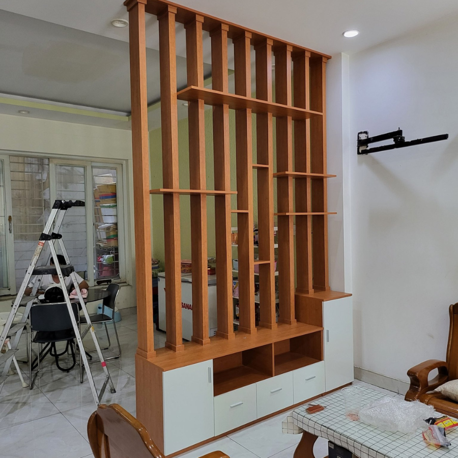 Lam gỗ kết hợp trang trí phòng khách LG71