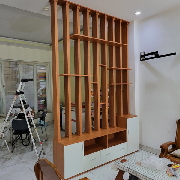  Lam gỗ kết hợp trang trí phòng khách LG71 