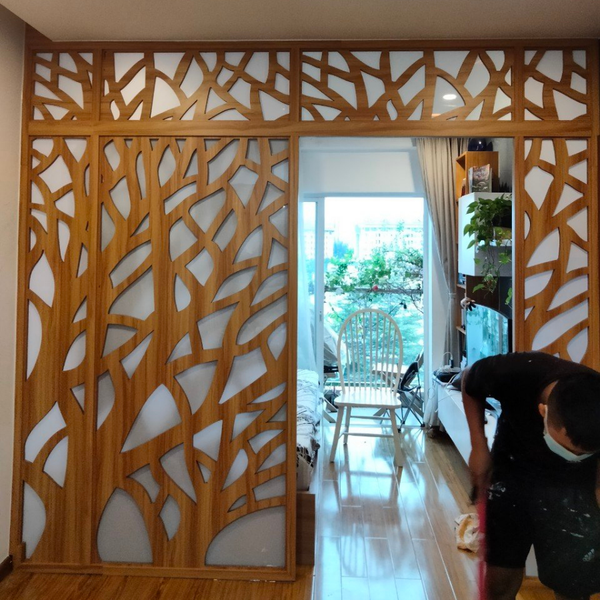  Vách cửa lùa kết hợp mica CL19 