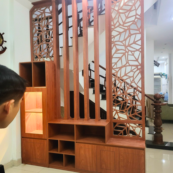  Lam gỗ kết hợp trang trí phòng khách LG72 