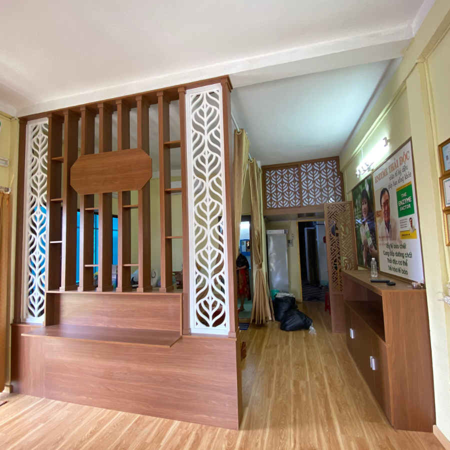 Lam gỗ kết hợp trang trí phòng khách KG25